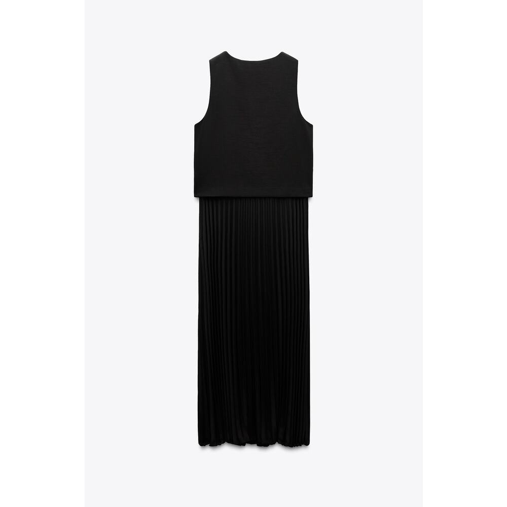Zara | Pleated Combination Midi Dress – Black (Size M) - Picture 2 of 6